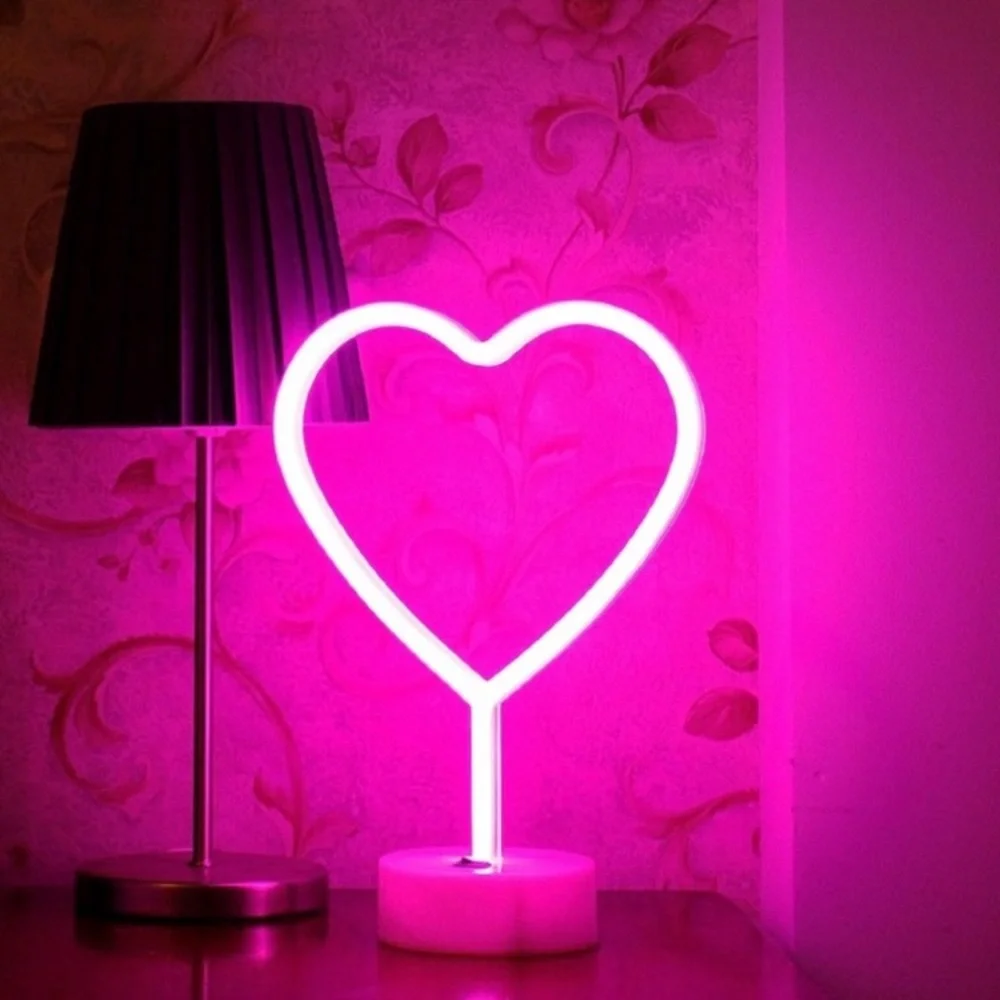 LED Neon Pink Heart Table Light